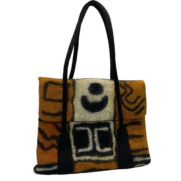 Tumar Handbags - Handmade Felt Wool Boho Bag Purse Southwestern Double Strap By Tumar RARE